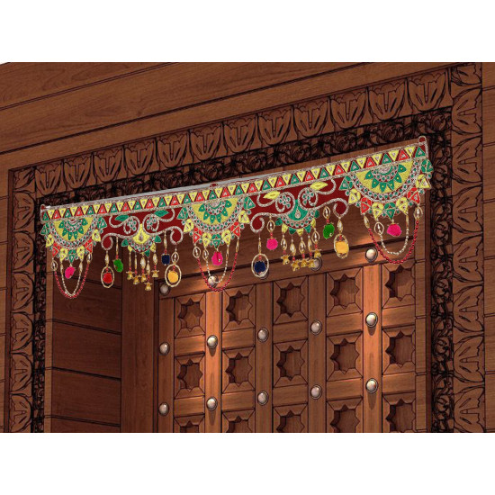 toran for Main Door Traditional bandarwal Handmade Hanging Latest Home décor mandir Decoration Entrance Main Pooja Room, Velvet Hand Embroidered (36 x 8 Inches)