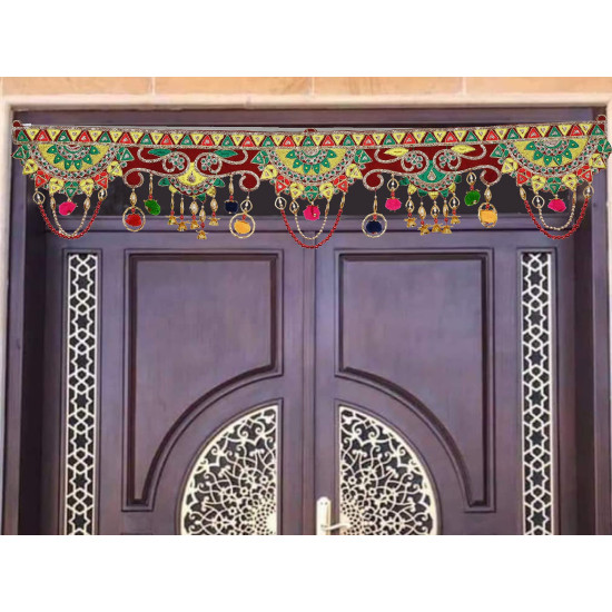 toran for Main Door Traditional bandarwal Handmade Hanging Latest Home décor mandir Decoration Entrance Main Pooja Room, Velvet Hand Embroidered (36 x 8 Inches)