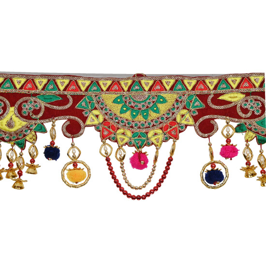 toran for Main Door Traditional bandarwal Handmade Hanging Latest Home décor mandir Decoration Entrance Main Pooja Room, Velvet Hand Embroidered (36 x 8 Inches)