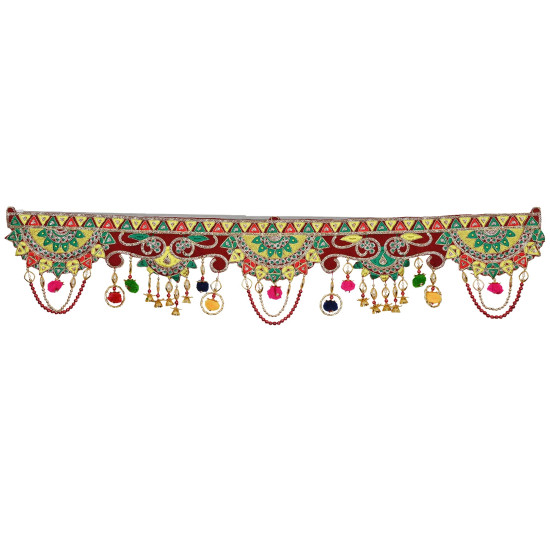 toran for Main Door Traditional bandarwal Handmade Hanging Latest Home décor mandir Decoration Entrance Main Pooja Room, Velvet Hand Embroidered (36 x 8 Inches)