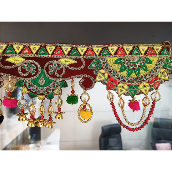 toran for Main Door Traditional bandarwal Handmade Hanging Latest Home décor mandir Decoration Entrance Main Pooja Room, Velvet Hand Embroidered (36 x 8 Inches)