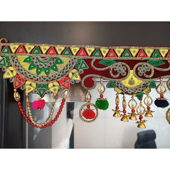 toran for Main Door Traditional bandarwal Handmade Hanging Latest Home décor mandir Decoration Entrance Main Pooja Room, Velvet Hand Embroidered (36 x 8 Inches)