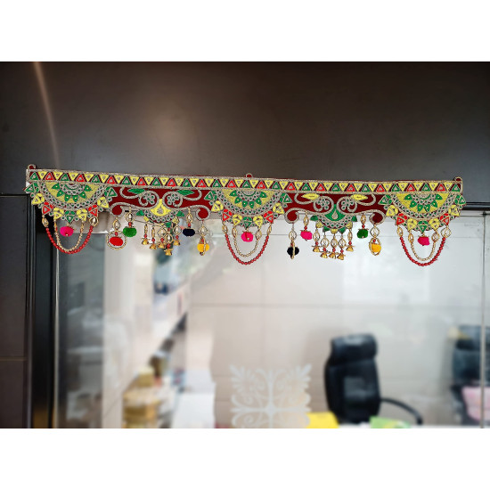 toran for Main Door Traditional bandarwal Handmade Hanging Latest Home décor mandir Decoration Entrance Main Pooja Room, Velvet Hand Embroidered (36 x 8 Inches)