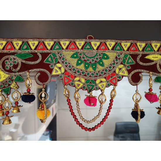 toran for Main Door Traditional bandarwal Handmade Hanging Latest Home décor mandir Decoration Entrance Main Pooja Room, Velvet Hand Embroidered (36 x 8 Inches)