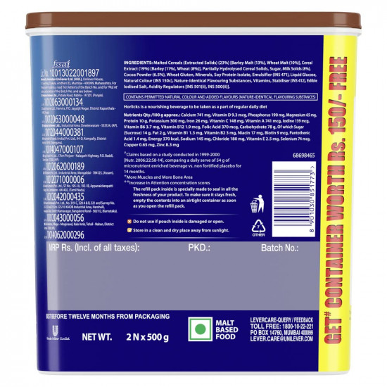 Horlicks Health & Nutrition Drink, Chocolate, 1 Kg Container