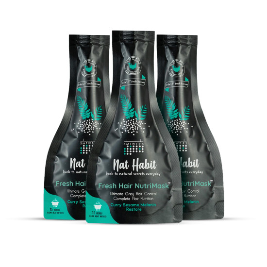 Nat Habit Curry Sesame NutriMask Fresh Hair Mask For Grey Hair, Conditioning, Smoothening, Strengthen & Shine, Suitable For All Hair & Scalp Types (Pack of 3 x 40 gm)
