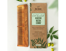 Nat Habit Kacchi Neem Wooden Comb, Soaked In 17 Herbs Neem & Sesame Oil For Multi-Actions - Detangling, Frizz Control & Shine,Suited For All Hair Types (Dual Tooth)