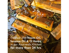 Nat Habit Kacchi Neem Wooden Comb, Soaked In 13 Herbs Neem & Sesame Oil For Multi-Actions - Detangling, Frizz Control & Shine, Suited for All Hair Types (Fine Tooth)