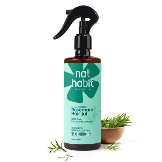 Nat Habit Rosemary Hair Jal – Conditioning Spray with With Pure Rosmarinic Complex for Hair Fall Control, DHT Support & Stronger Hair, Non-Greasy Leave-In 200ml