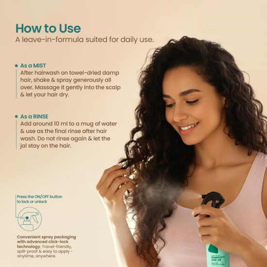 Nat Habit Rosemary Hair Jal – Conditioning Spray with With Pure Rosmarinic Complex for Hair Fall Control, DHT Support & Stronger Hair, Non-Greasy Leave-In 200ml