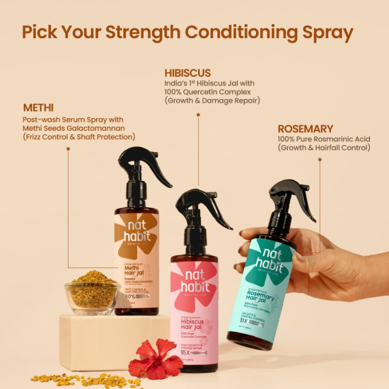 Nat Habit Methi Hair Jal Post-Wash Serum Spray for 80% Frizz Reduction up to 72H, Hair Protection & Smoothening with Roasted Methi, Mulethi & Pro-Vitamin B5 | 200ml