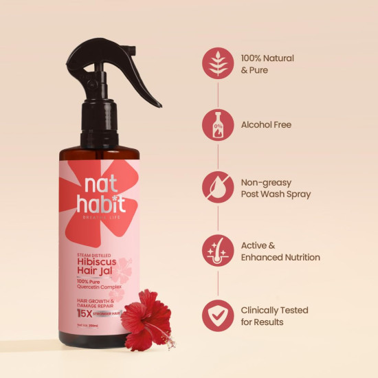 Nat Habit Hibiscus Quercetin Hair Jal – Hair Serum Spray for Hair Growth & Damage Repair, Lightweight Leave-In, Non-Greasy 200ml