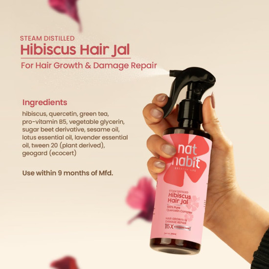 Nat Habit Hibiscus Quercetin Hair Jal – Hair Serum Spray for Hair Growth & Damage Repair, Lightweight Leave-In, Non-Greasy 200ml