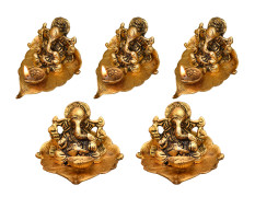 Collectible India 5 Ganesh Diya for Pooja - Diwali Decoration Items, Wedding Anniversary Housewarming Corporate Gift