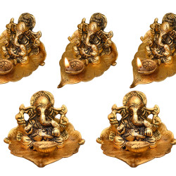 Collectible India 5 Ganesh Diya for Pooja - Diwali Decoration Items, Wedding Anniversary Housewarming Corporate Gift