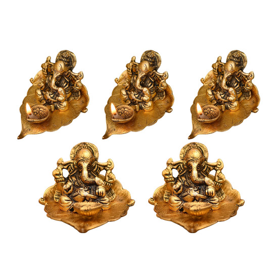 Collectible India 5 Ganesh Diya for Pooja - Diwali Decoration Items, Wedding Anniversary Housewarming Corporate Gift