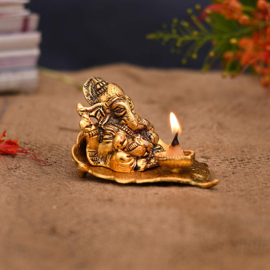 Collectible India 5 Ganesh Diya for Pooja - Diwali Decoration Items, Wedding Anniversary Housewarming Corporate Gift