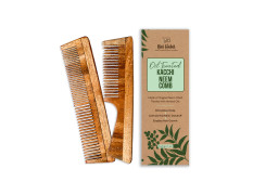 Nat Habit Kacchi Neem Wooden Comb, Soaked In 13 Herbs Neem, Seasame Oil For Multi-Actions Detangling, Frizz Control & Shine (Dual Tooth & Fine Tooth) Combo Pack of 2