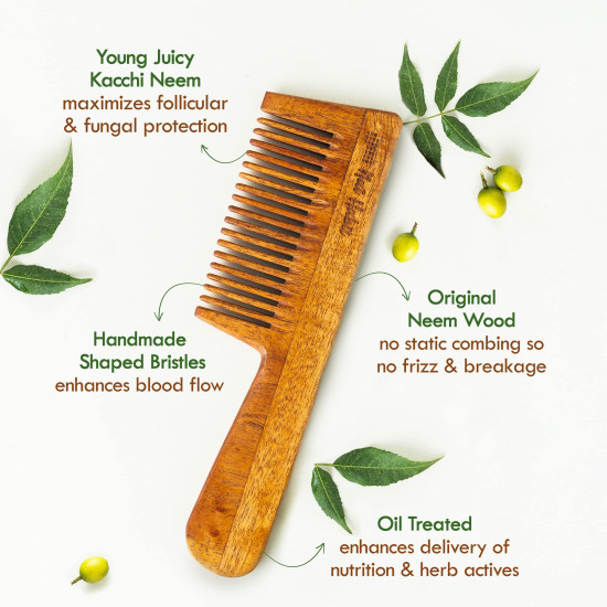 Nat Habit Kacchi Neem Wooden Comb, Soaked In 13 Herbs Neem, Seasame Oil For Multi-Actions Detangling, Frizz Control & Shine (Dual Tooth & Fine Tooth) Combo Pack of 2 Nat Habit Kacchi Neem Wooden Comb, Soaked In 13 Herbs Neem, Seasame Oil For Multi-Actions Detangling, Frizz Control & Shine (Dual Tooth & Fine Tooth) Combo Pack of 2
