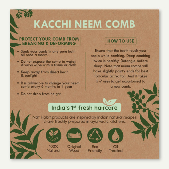 Nat Habit Kacchi Neem Wooden Comb, Soaked In 13 Herbs Neem, Seasame Oil For Multi-Actions Detangling, Frizz Control & Shine (Dual Tooth & Fine Tooth) Combo Pack of 2 Nat Habit Kacchi Neem Wooden Comb, Soaked In 13 Herbs Neem, Seasame Oil For Multi-Actions Detangling, Frizz Control & Shine (Dual Tooth & Fine Tooth) Combo Pack of 2