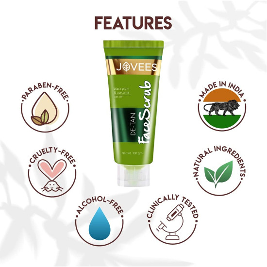 Jovees Herbal De-Tan Face Care Combo For Tan Removal | De-Tan Facewash 120ml | De-Tan Face Scrub 100ml | De-Tan Face Pack 100g | De-Tan Face Lotion 60ml |