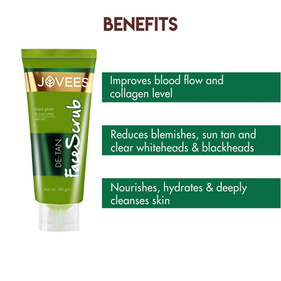 Jovees Herbal De-Tan Face Care Combo For Tan Removal | De-Tan Facewash 120ml | De-Tan Face Scrub 100ml | De-Tan Face Pack 100g | De-Tan Face Lotion 60ml |