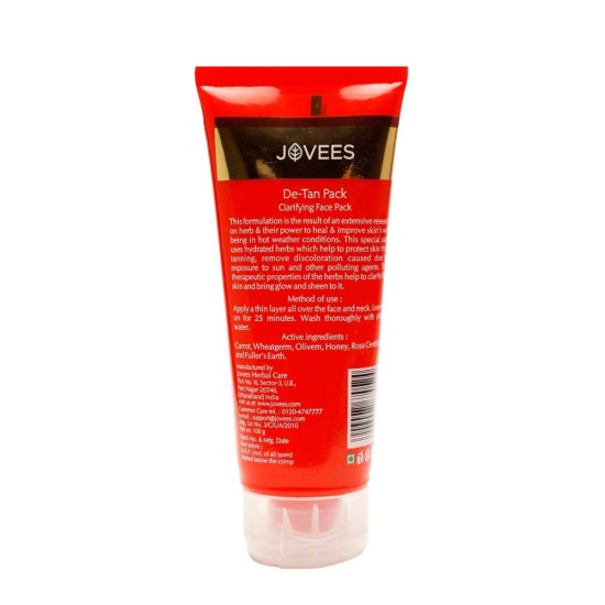 Jovees Herbal De-Tan Face Care Combo For Tan Removal | De-Tan Facewash 120ml | De-Tan Face Scrub 100ml | De-Tan Face Pack 100g | De-Tan Face Lotion 60ml |