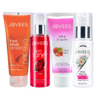 Jovees Herbal Papaya Facewash 120 ML, Rose Skin Toner 100 ML, Apple & Grape Fruit Pack 400 g, White Water Lily Moisturising Lotion 100 ML For Skin Care Combo...