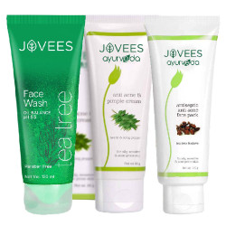 Jovees Herbal Tea Tree Oil Control Facewash 120 ML, Anti Acne & Pimple Cream 60 g, Antiseptic Anti Acne Face Pack 120 g Combo For Acne & Pimple Treatment Skin Care...
