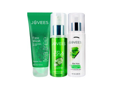 Jovees Herbal Face Care Combo For Oily Acne Prone Skin | Tea Tree Oil Control Facewash 120ml | Cucumber Skin Toner 200ml | Aloe Vera Moisturising Lotion 200ml |