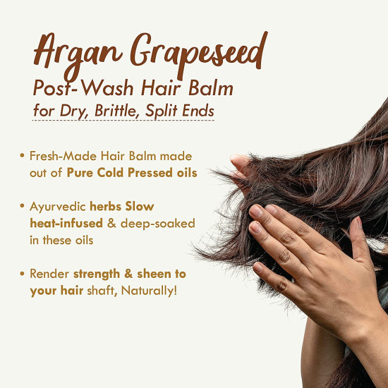 Nat Habit Argan Grapeseed Hair Balm For Men & Women Split Ends, Smoothening, Post Wash Straightening, Conditioning Infused With Rosemary & Oils - (Pack of 1, 25ml)