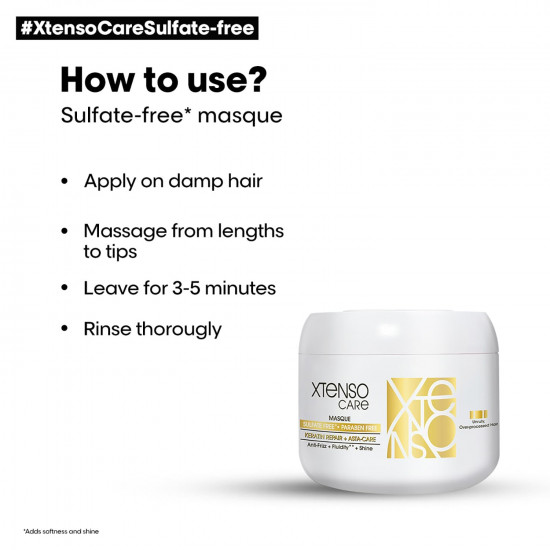 L'OREAL PROFESSIONNEL PARIS Xtenso Care Sulfate-Free* Shampoo 250Ml And Hair Masque 200Ml Combo For All Hair Types (Pack Of 2)