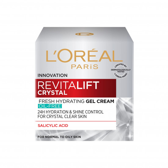 L'Oreal Paris Revitalift Crystal Fresh Hydrating Gel Cream, Oil-Free moisturiser, With Salicylic Acid, 50ml