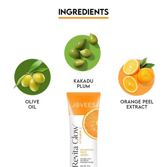 Jovees Herbal Vitamin C Face Wash 75g | Revita Glow | Vitamin C Rejuvenating Facewash | Infused with Kakadu Plum and Olives