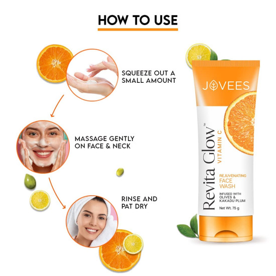 Jovees Herbal Vitamin C Face Wash 75g | Revita Glow | Vitamin C Rejuvenating Facewash | Infused with Kakadu Plum and Olives