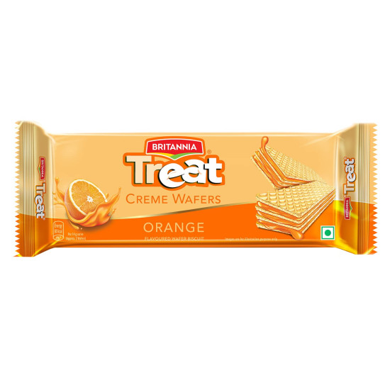 Britannia Treat Crème Wafers - Orange Flavoured Wafer Biscuit | 55 gm