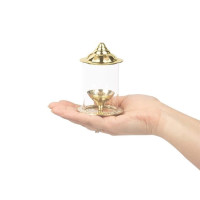 Klassic Navjyoti 4 Inch Akhand Diya with Borosilicate Shade for Mandir, Decorative Brass & Oil Lamp Lantern Diya with Glass Cover for Prayers, Cylindrical Borosilicate Brass Diya (Pack of 1)