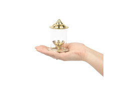 Klassic Navjyoti 4 Inch Akhand Diya with Borosilicate Shade for Mandir, Decorative Brass & Oil Lamp Lantern Diya with Glass Cover for Prayers, Cylindrical Borosilicate Brass Diya (Pack of 1)