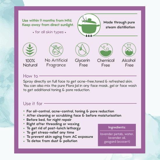Nat Habit - 100% Pure Lavender Jal - Lavender Water, Toner, Face-Mist, Astringent & Face Spray, Ayurvedic Steam-Distilled For Oil-Control, Acne-Control, Skin Hydration (Pack of 1, 100 ml) Nat Habit - 100% Pure Lavender Jal - Lavender Water, Toner, Face-Mist, Astringent & Face Spray, Ayurvedic Steam-Distilled For Oil-Control, Acne-Control, Skin Hydration (Pack of 1, 100 ml)