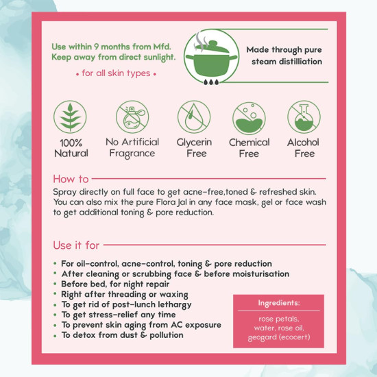 Nat Habit - 100% Pure Gulab Jal - Rose Water - Toner, Face-Mist, Astringent & Face Spray - Ayurvedic, Steam-Distilled For Oil-Control, Skin Hydration (Pack of 3, 100 ml)