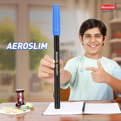 Reynolds AEROSLIM Ball Pen SET - 25 BLUE PENS WITH COMFORTABLE GRIP |BLUE BALL PENS FOR WRITING | PEN FOR STUDENTS & OFFICE STATIONERY | 0.7 mm TIP SIZE