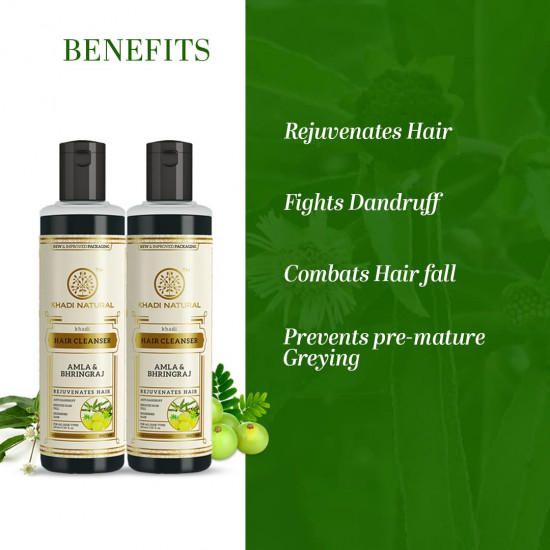 Khadi Natural Amla & Bhringraj Hair Shampoo | Anti-Dandruff Shampoo | Ayurvedic Shampoo for Hair Growth| Suitable for All Hair Types | Pack of 2