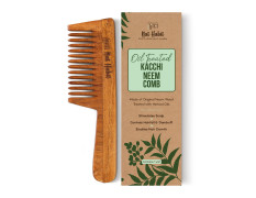 Nat Habit Kacchi Neem Wooden Comb, Soaked In 17 Herbs, Neem & Sesame Oil For Multi-Actions - Detangling, Frizz Control & Shine Suited For All Hair Types (Wide Tooth)