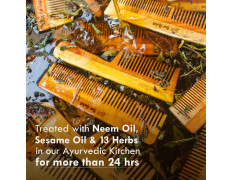 Nat Habit Kacchi Neem Wooden Comb, Soaked In 17 Herbs, Neem & Sesame Oil For Multi-Actions - Detangling, Frizz Control & Shine Suited For All Hair Types (Wide Tooth)