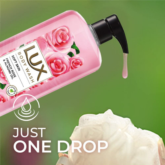 Lux Body Wash Soft Skin French Rose & Almond Oil Super Saver XL Pump Bottle with Long Lasting Fragrance, Glycerine, Paraben Free, Extra Foam, 750 ml