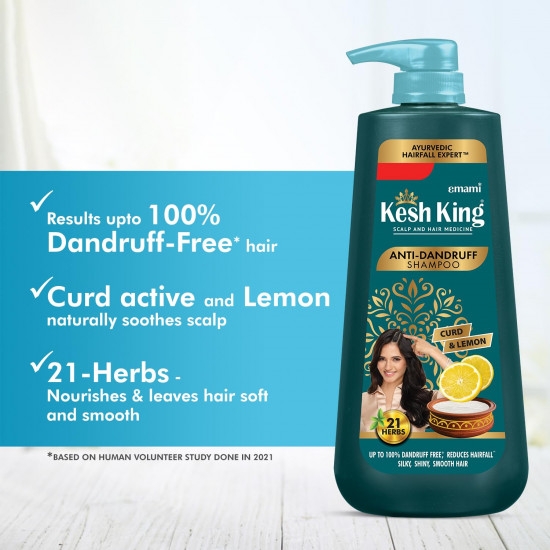 Kesh King Ayurvedic Anti-Dandruff, Reduces Hair Fall Soothes Itchy Scalp No Paraben & No Silicon, 21 Natural Ingredients The Goodness Of Curd, Lemon And Neem Shampoo For Women And Men - 600 Ml