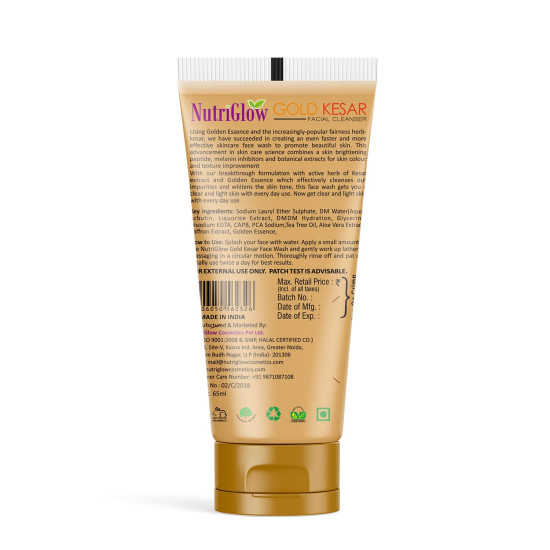 NutriGlow Gold kesar Face Wash For Deep Cleansing, Tan Removal, Skin Tightening Non Foaming Face Wash, All Skin Types, No Sulphate, 65 ml