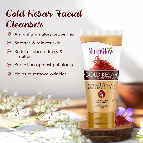 NutriGlow Gold kesar Face Wash For Deep Cleansing, Tan Removal, Skin Tightening Non Foaming Face Wash, All Skin Types, No Sulphate, 65 ml