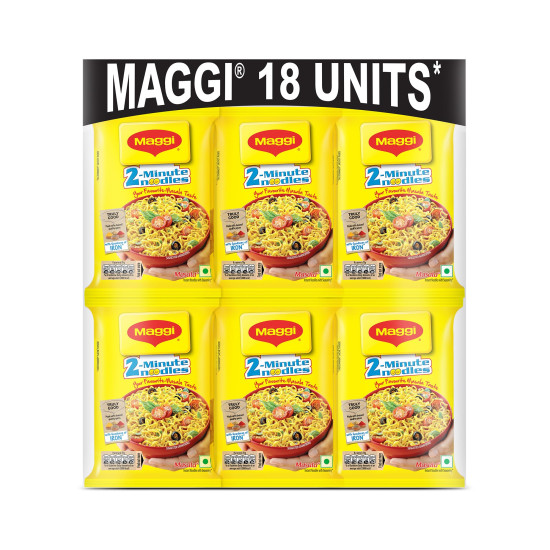 MAGGI 2-minute Instant Noodles, Masala Noodles with Goodness of Iron, Made with Choicest Quality Spices, Favourite Masala Taste, 70g (Pack of 18)