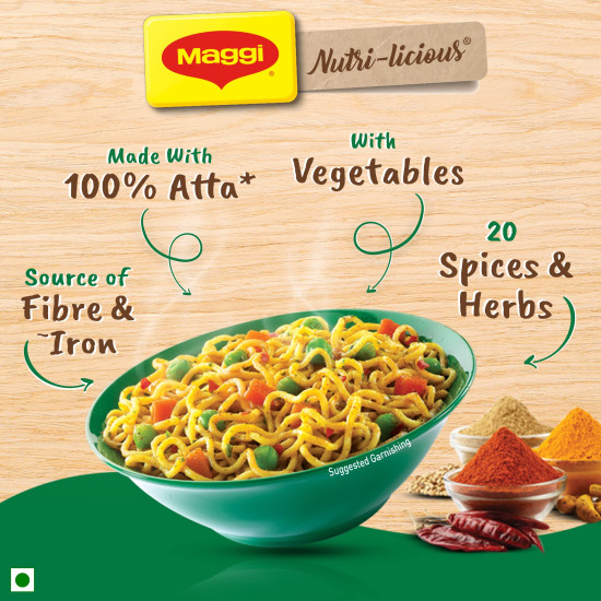 MAGGI Nutrilicious Masala Veg Atta Noodles with 20 Spices & Herbs, 725 grams (Pack of 10)